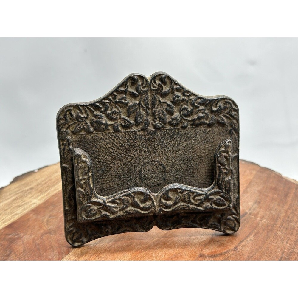 Cast Iron Victorian Style Business Card Holder w/ Leafy Scrolls